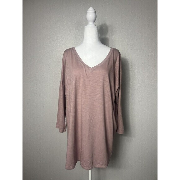 J.jill Womens V Neck Top Quarter Sleeve Soft Pink Size L A2 - Picture 1 of 5